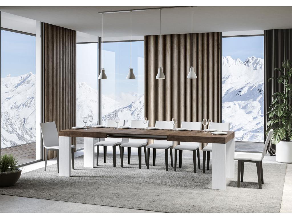 Extendable rectangular table in walnut and white wood, 160 to 420cm, Dormeva - Support with 4 legs FMHQ53099