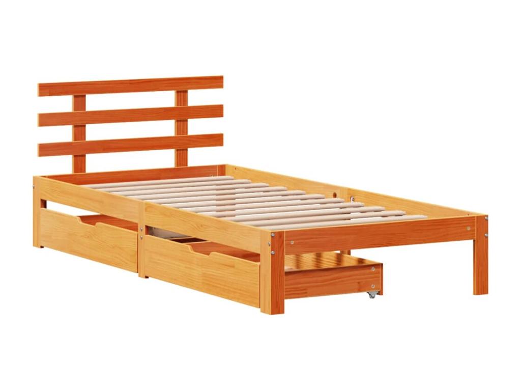 Bed frame and drawers, brown wax finish, 100x200 cm, pine wood HLIJ63752