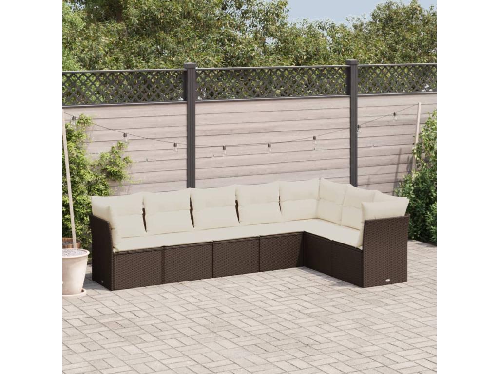 Garden furniture set with cushions, 7 pieces, brown woven resin, XSYF94697