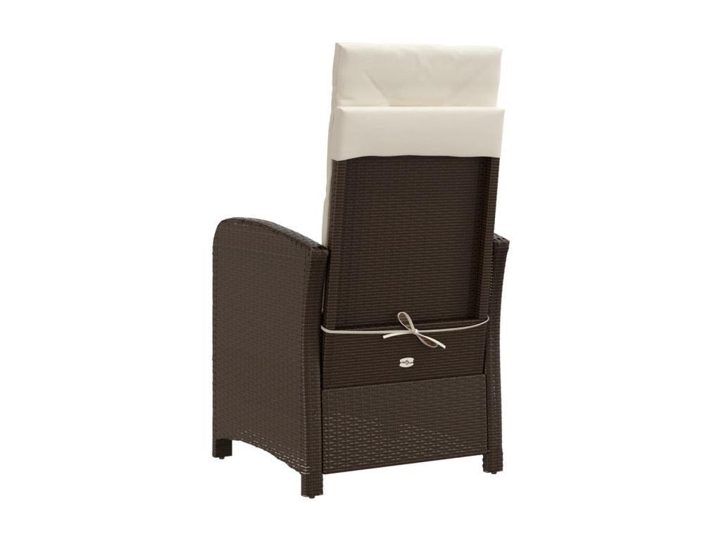 Reclining garden chair with brown cushions, woven resin OSPN39617