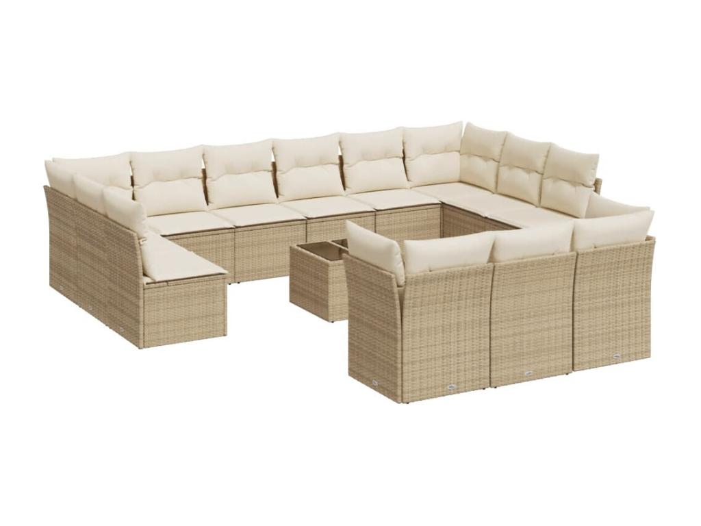 Garden furniture set with cushions, 14 pieces, beige woven resin, VSPD02677