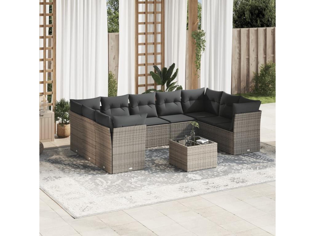 Garden furniture set with cushions, 10 pieces, grey woven resin AJLO36309