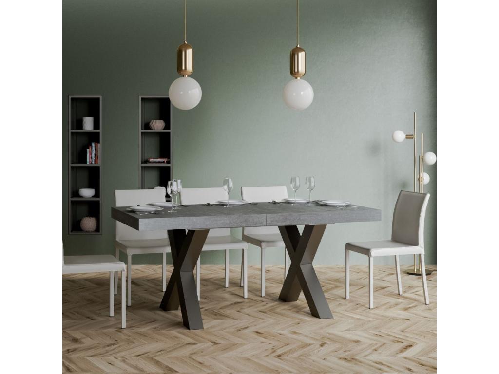 Lysvia extendable table 90x160/420 cm, Concrete Grey, Anthracite frame, TVPT93502