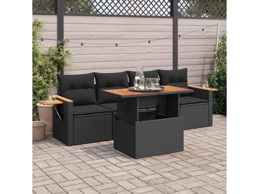 Dormeva STDF35831 5-piece garden furniture set with cushions, black woven resin