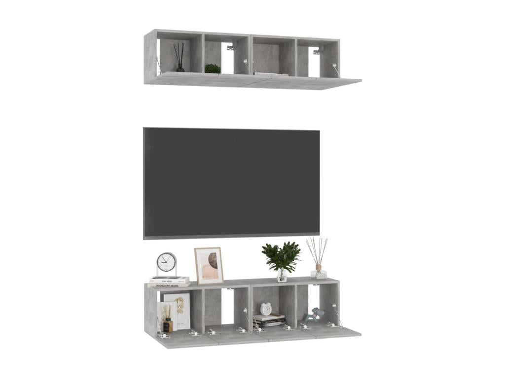 4-piece TV unit, concrete grey, 60x30x30 cm, engineered wood, HEAO74165