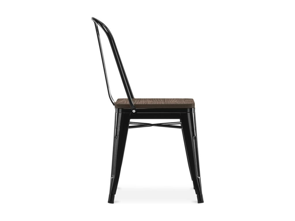 Industrial chair in polished steel with a solid brown wood seat, Dormeva - Yellow Color VUCV71228
