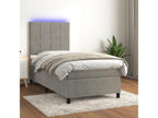 Upholstered bed base and mattress with LED lighting, light grey, 90x190cm, velvet, WKXB38943