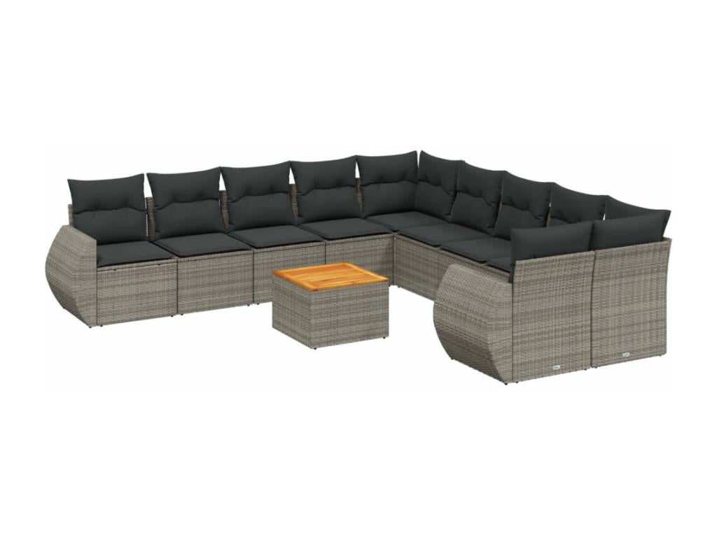11-piece garden furniture set with grey resin wicker cushions TESF76118