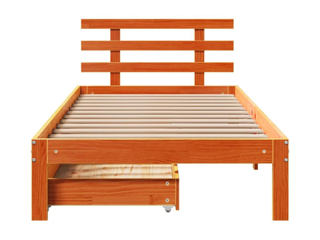 Bed frame and drawers, brown wax finish, 100x200 cm, pine wood HLIJ63752