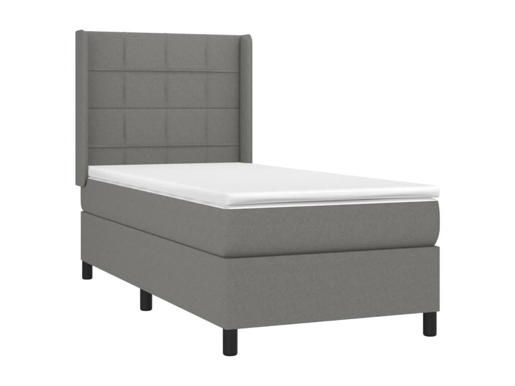Upholstered bed base with mattress and LED lighting, Dark Grey, 80x200cm, Fabric CTSL20860
