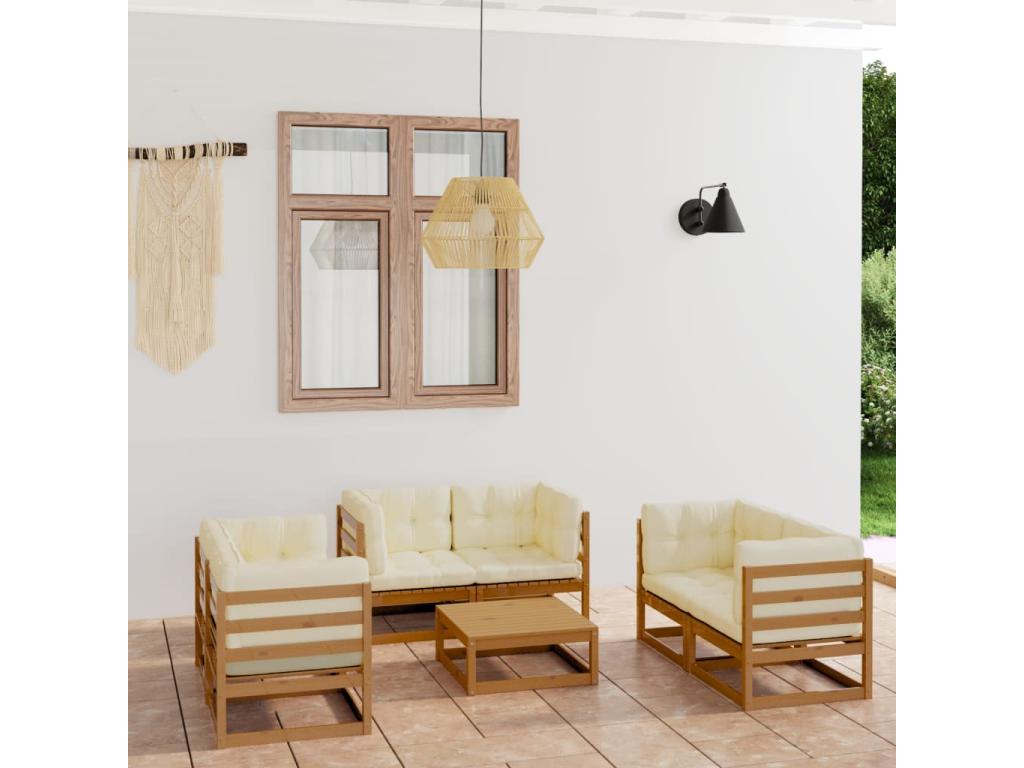 7-piece garden furniture set with cushions, solid pine wood, UNAO64113