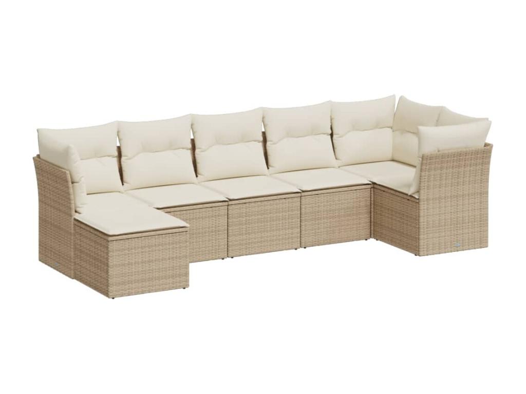 7-piece garden furniture set with cushions, beige woven resin, ONII84498