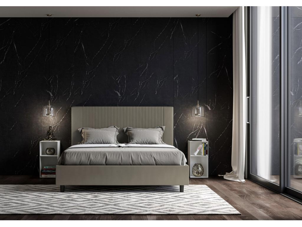 Modern bed with quilted faux leather headboard featuring vertical stripes, Bazen style - White - 90x190cm - Optional slatted bed base KHZP11648