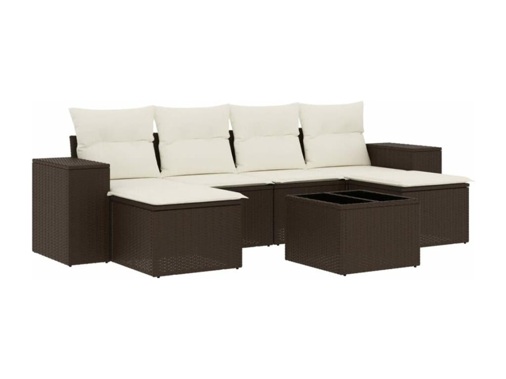 Garden furniture set with cushions, 7 pieces, brown woven resin, RSCU02770