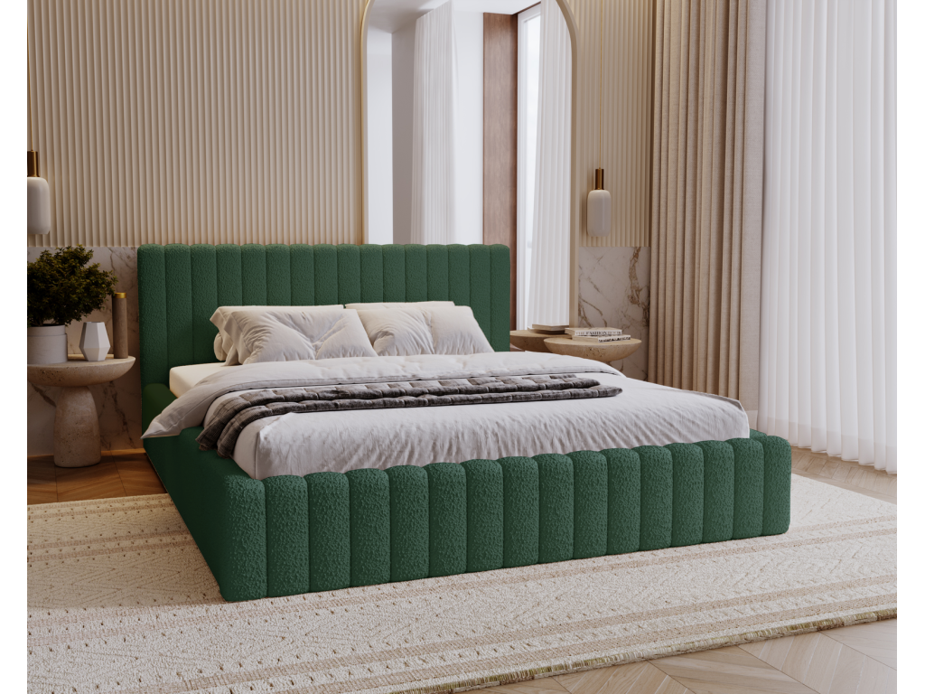 Dormeva Billo Upholstered Bed 160x200 cm - Double Bed with Storage Headboard - Adult/Teen Bedroom Bed - Curly Green Anthology 13 LVWG88405