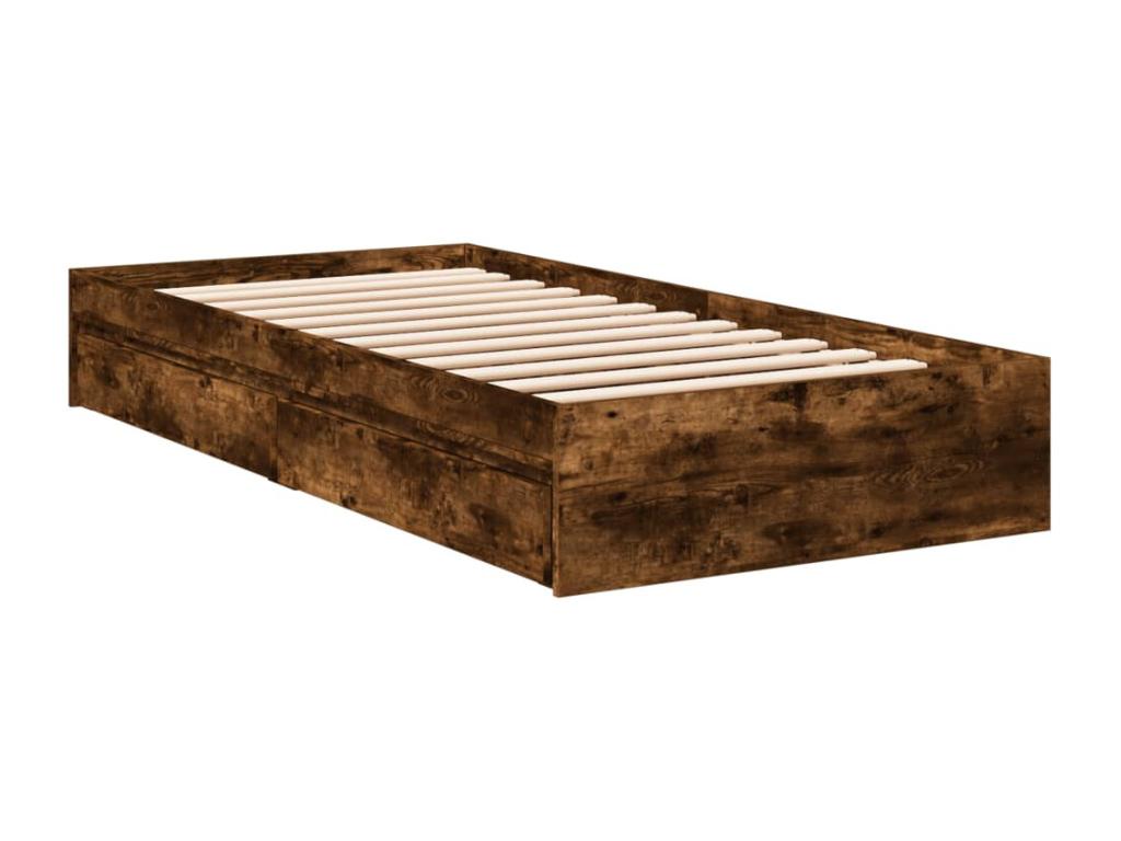 Bed frame with drawers, without mattress, smoked oak, 90x190 cm, JJMA41731