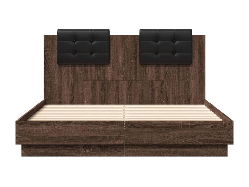 Bed frame, headboard and LED lighting, brown oak, 120x190 cm, EBVX93996