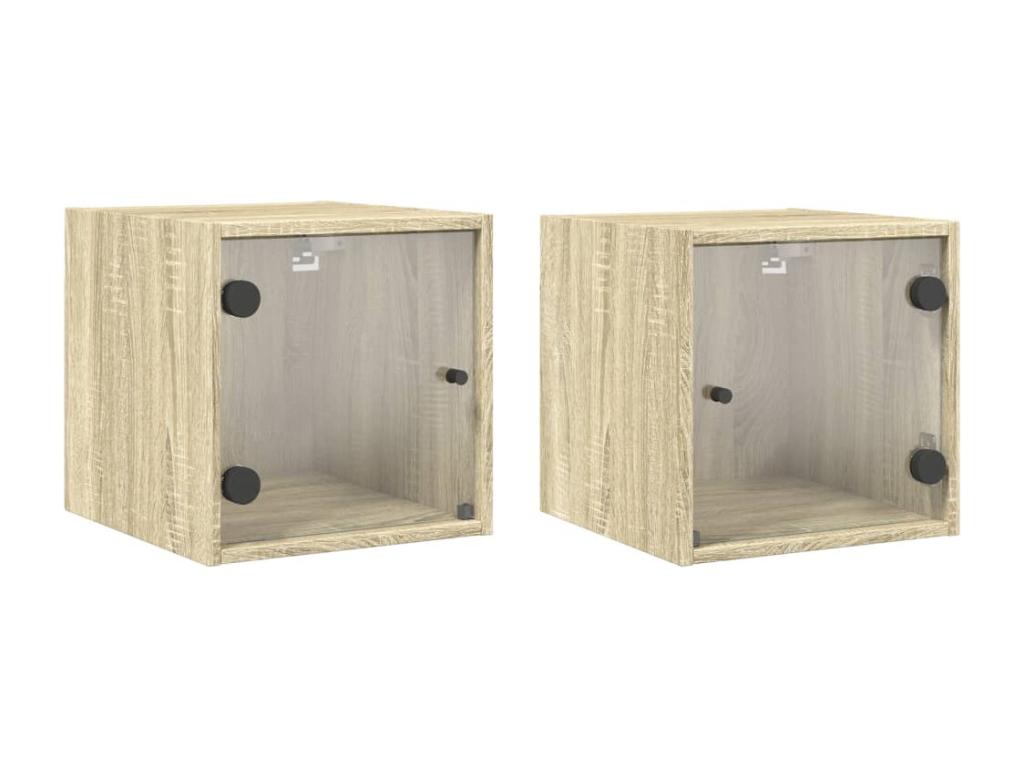 Lysvia 2-piece bedside tables and glass doors in oak, 35x37x35cm XHCO91044