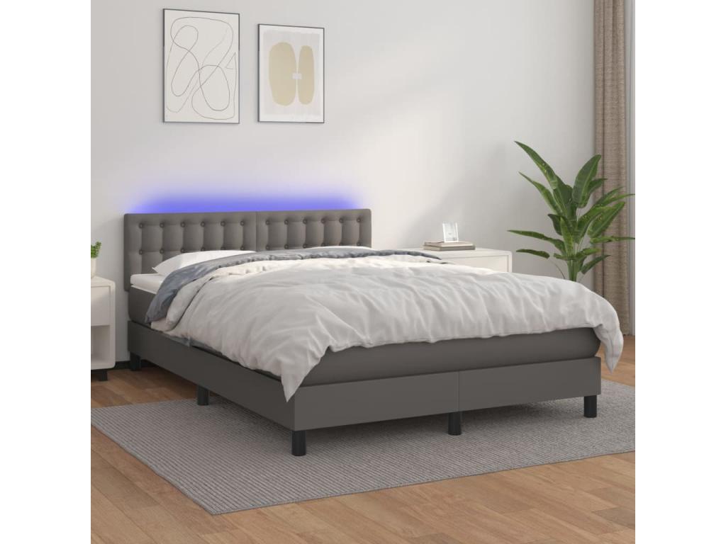 Lysvia bed base with mattress and LED light, Grey, 140x190cm, ZAIL06725