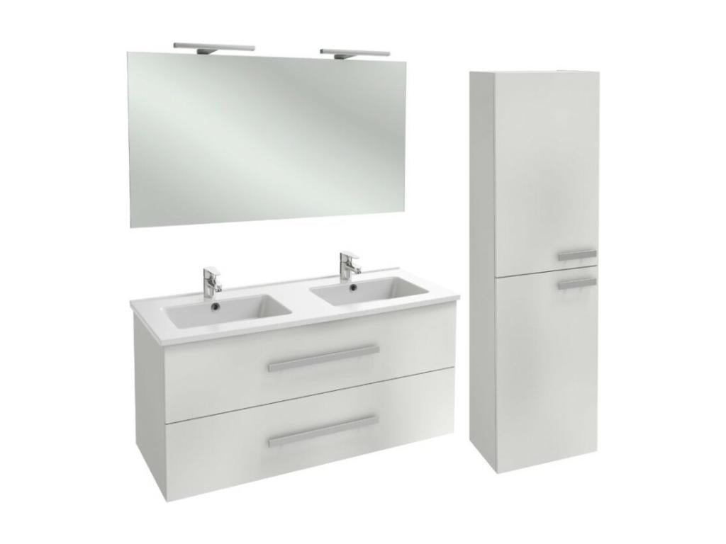 120cm Lysvia Up double vanity unit in glossy white with mirrored column and spotlights SFVX65611