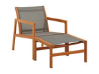 Garden chair and footrest, Eucalyptus Grey and textilene, PYBV11469