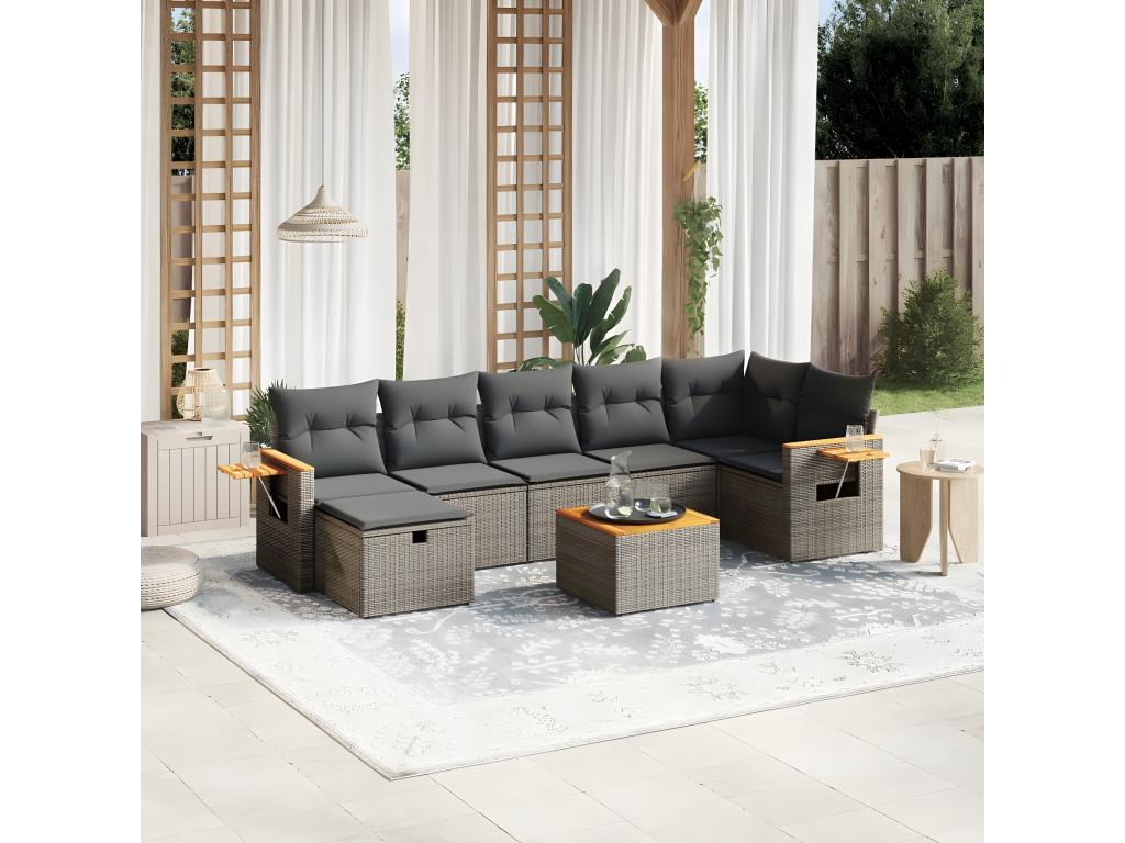 8-piece garden furniture set with grey resin wicker cushions MVPU89867