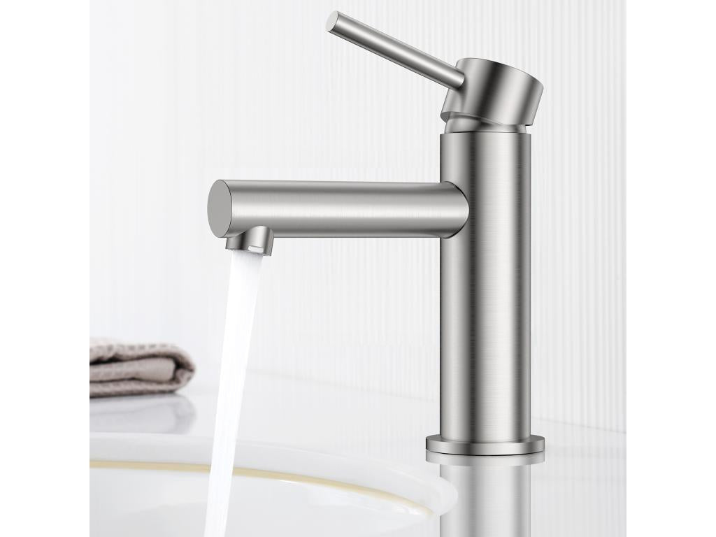 Lysvia Max Basin Mixer Tap, Bathroom Faucet, Brushed Stainless Steel Basin Tap, EU Model BQAN62237