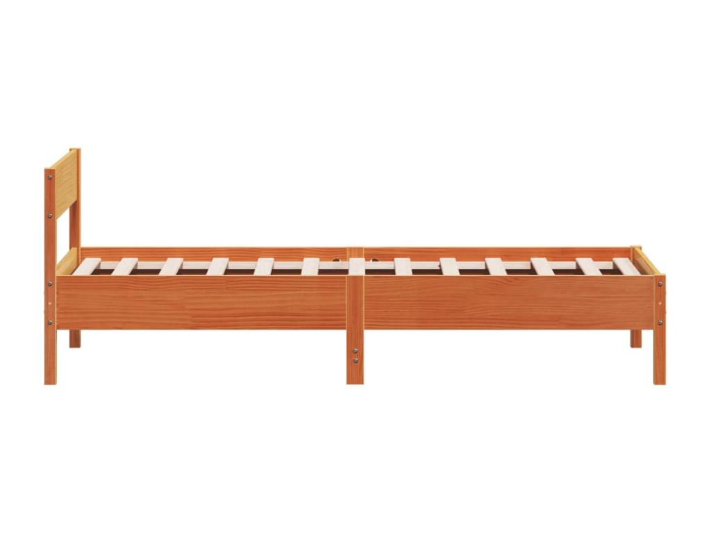 Bed frame without mattress, brown wax finish, 75x190 cm, solid pine wood, IOSO49047