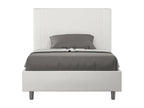 Modern bed with quilted faux leather headboard featuring vertical stripes, Bazen style - White - 90x190cm - Optional slatted bed base KHZP11648