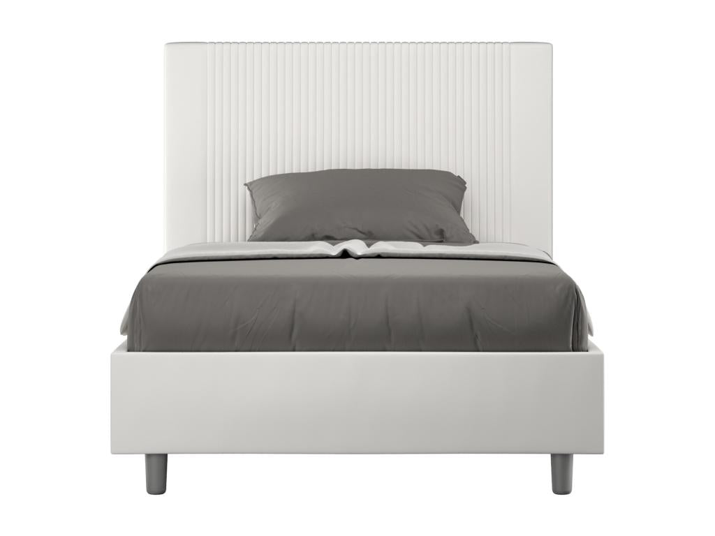 Modern bed with quilted faux leather headboard featuring vertical stripes, Bazen style - White - 90x190cm - Optional slatted bed base KHZP11648