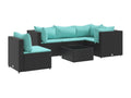 6-piece garden furniture set with cushions, black woven resin, WECE82723