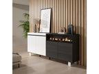 Sideboard for living room and kitchen, 200x87x35cm, with electric fireplace, industrial design, white and black, OPLQ68287