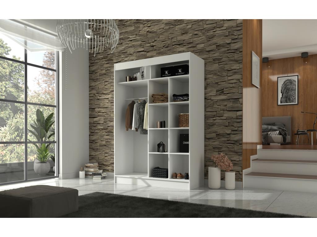 Lysvia bedroom wardrobe with sliding doors in light matte wood and white lacquer - 3 sizes - Width 120 cm FNMT72760