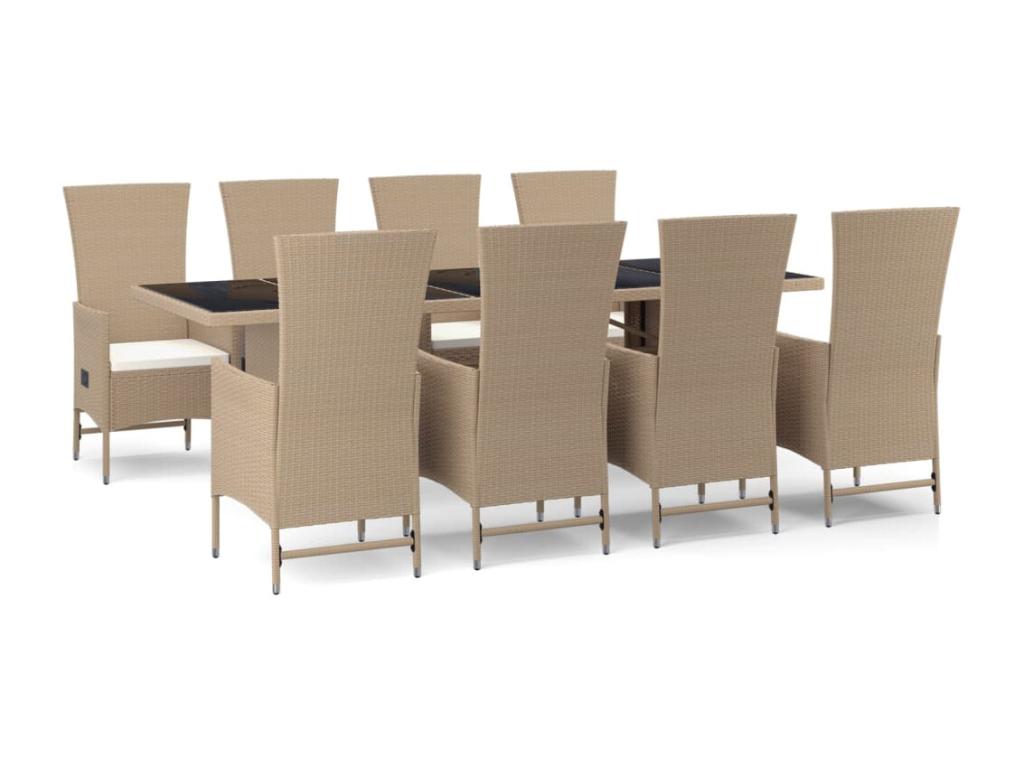 9-piece beige poly rattan garden dining set and cushions LZKS38677