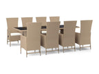 9-piece beige poly rattan garden dining set and cushions LZKS38677