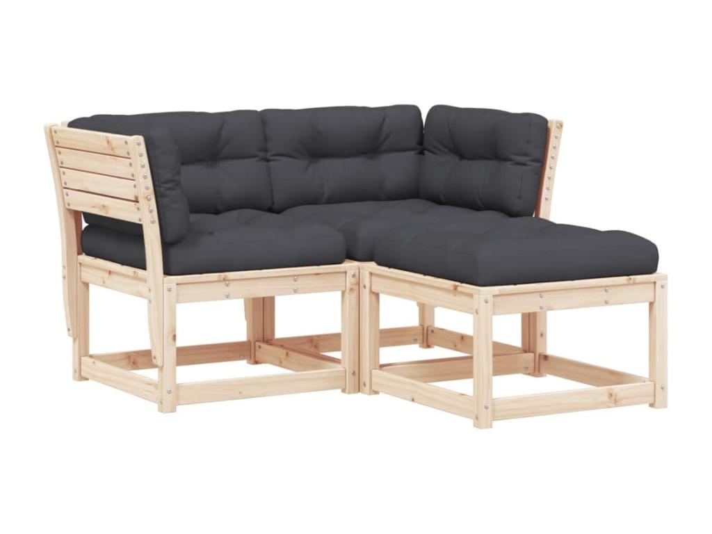 3-piece garden furniture set with cushions, solid pine wood VGFW10542