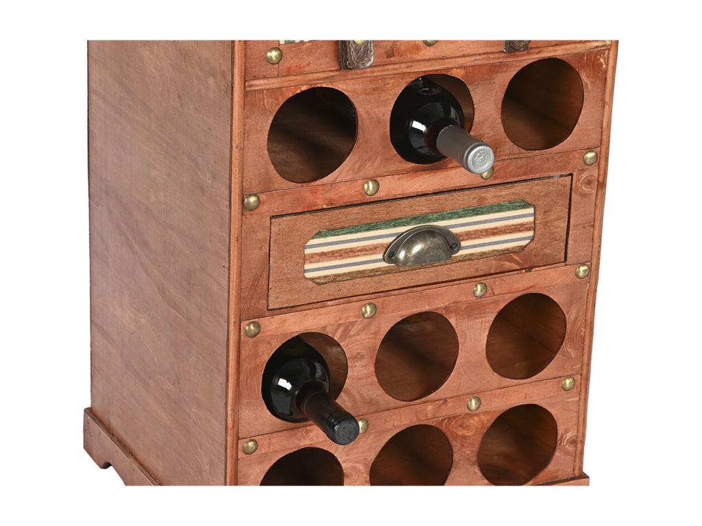 Bottle rack cabinet with 1 drawer in natural wood and multicoloured PU - length 40 x depth 35 x height 71 cm PVZK22082