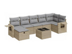 8-piece garden furniture set with cushions, beige woven resin, LOCA37352