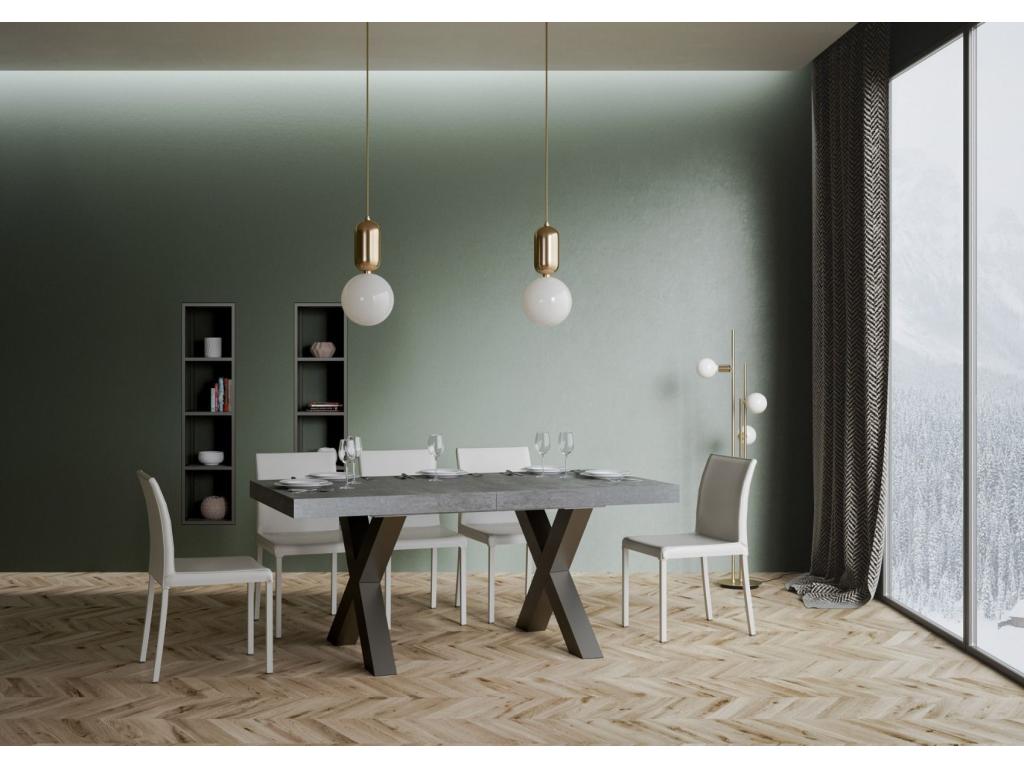 Lysvia extendable table 90x160/420 cm, Concrete Grey, Anthracite frame, TVPT93502