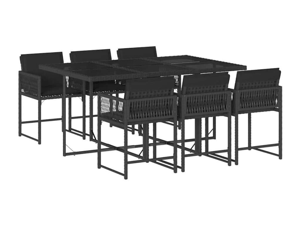 7-Piece Garden Dining Set with Cushions, Black Wicker Resin OITM79720