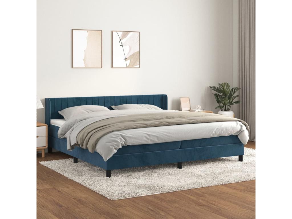 Upholstered bed base and mattress, Dark Blue 200x200cm Velvet DLFY30437