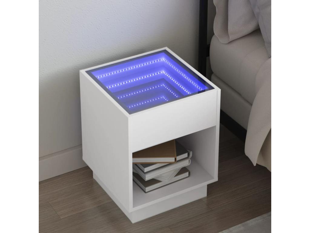 Bedside table with infinity LED, white, 40x40x50 cm GMMH23974