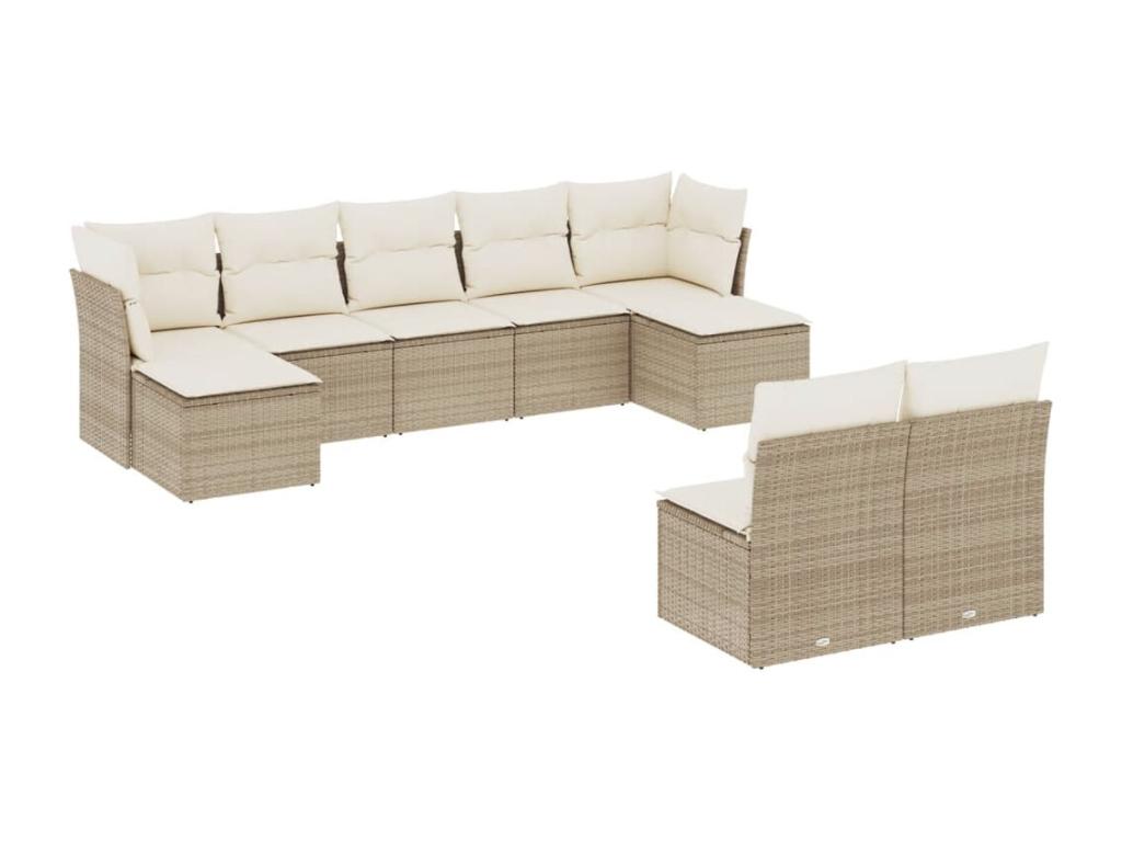 9-piece garden furniture set with cushions, beige woven resin, UDOS27720