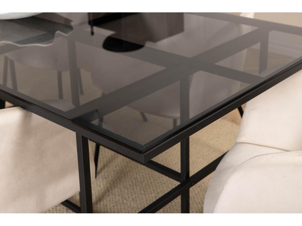 Lysvia set: smoked glass table and 6 Lysvia chairs in beige velvet EFVR27611