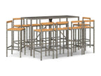Lysvia 11-Piece Grey Poly Rattan/Solid Wood Garden Bar Set JHQZ94896