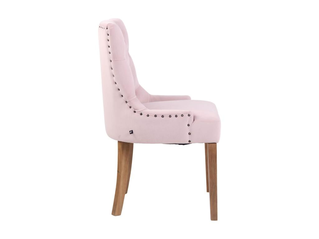 Dining chair x1, antique design, upholstered in pink velvet with 4 light wood legs, 10 0001940 XXUC12083