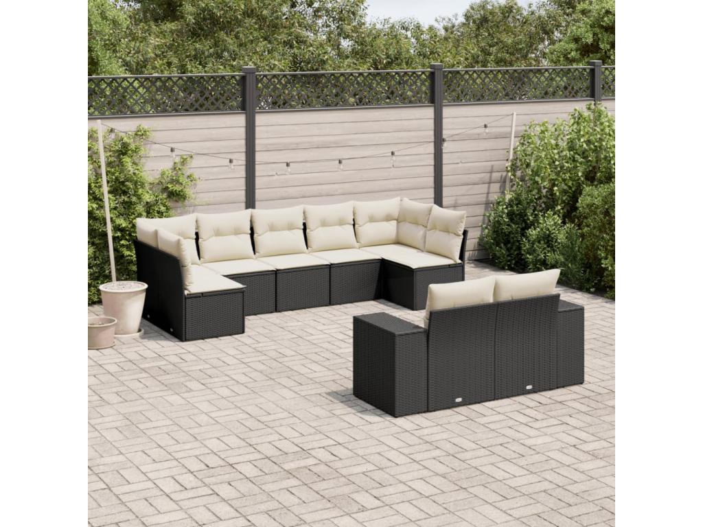 9-piece garden furniture set with cushions, black woven resin YPRQ05995
