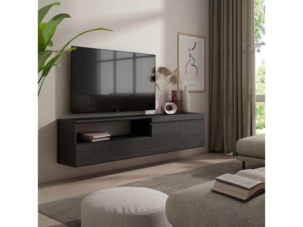 TV Stand/Bench 200x45x35cm For TVs up to 80" Wall Mounted Black MQQX55598
