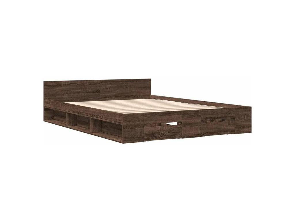 Brown oak bed frame with drawers, 135x190 cm, engineered wood XIWX70312