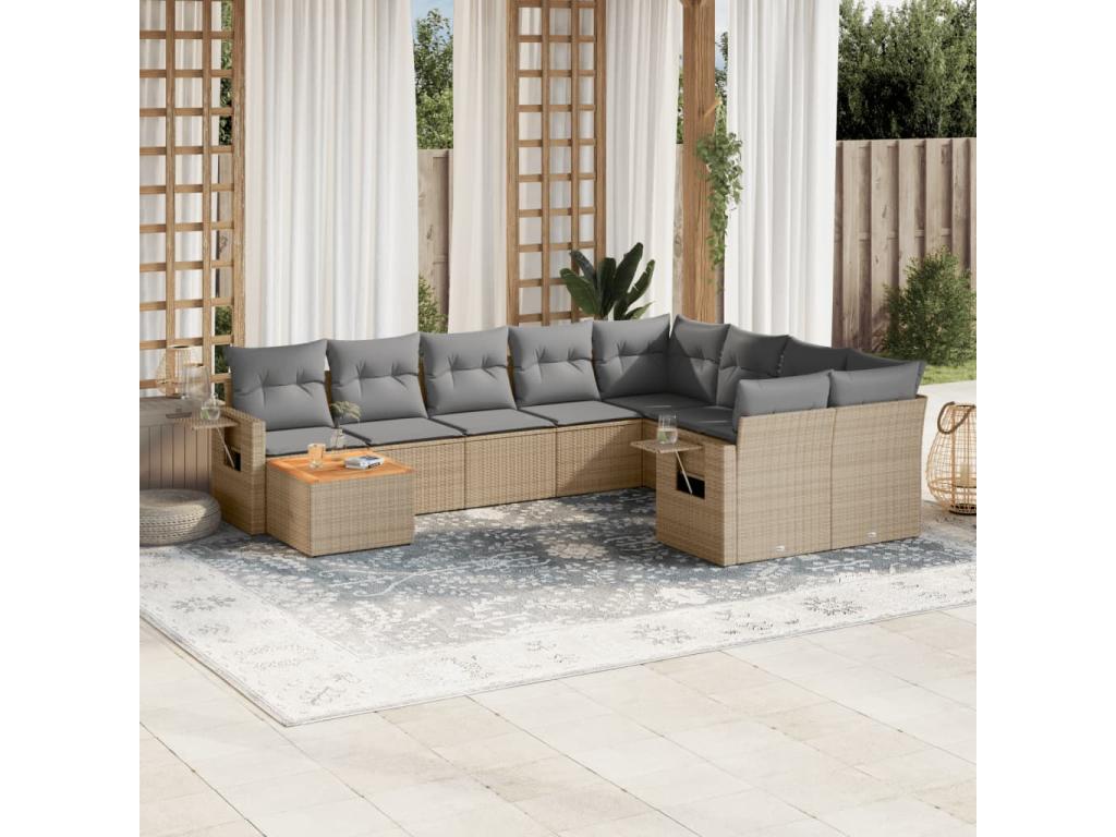 10-piece garden furniture set and cushions, meLysvia beige woven resin LFDC67774